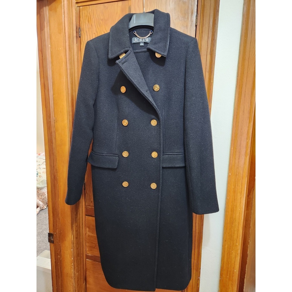 J.CREW NWOT Nello Gori Stadium Cloth Pea Coat Size 6 Tall Small Wool Blend Black